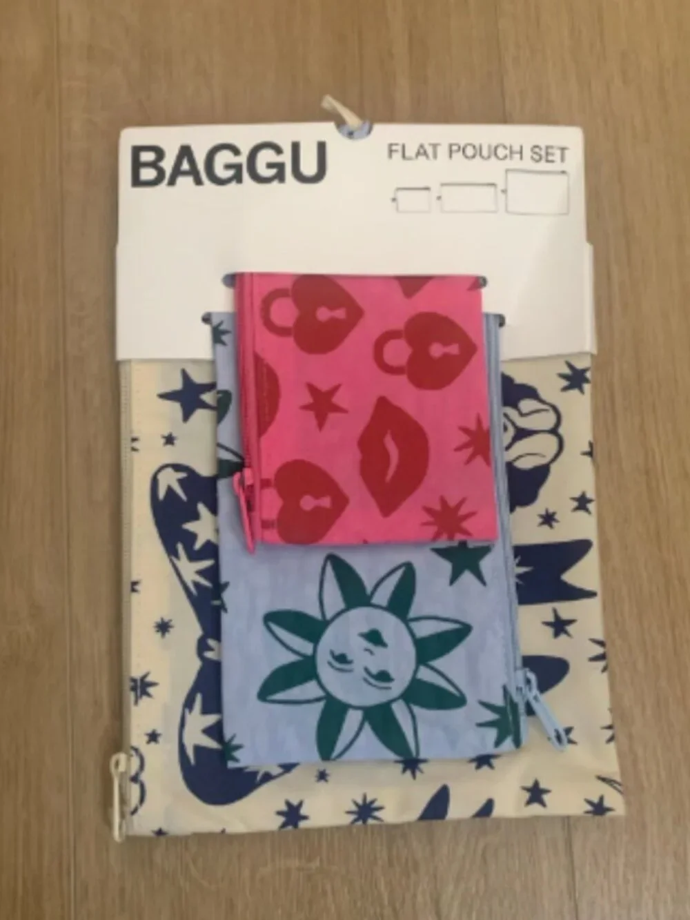 NWT Baggu Flat Pouch Set - CHARMS